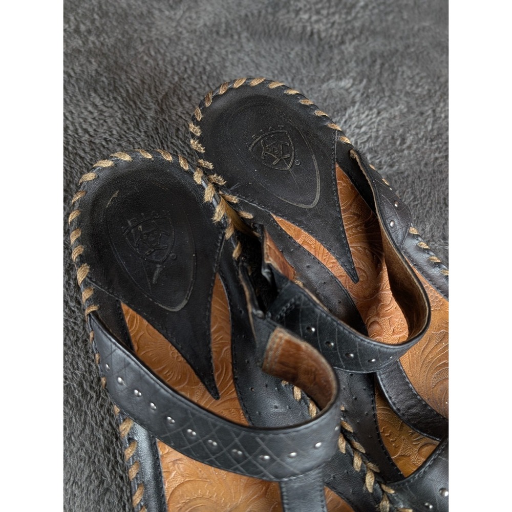 Ariat Shalimar Boho Chic Brown Leather T-Strap Wedge Sandals Size 9B Women Shoes - Picture 11 of 12
